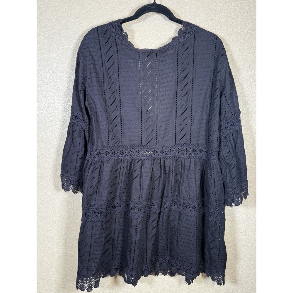 Melissa Odabash Victoria Black Mini Dress Size M Kaftan Cover Up Bell Sleeves - Picture 6 of 9